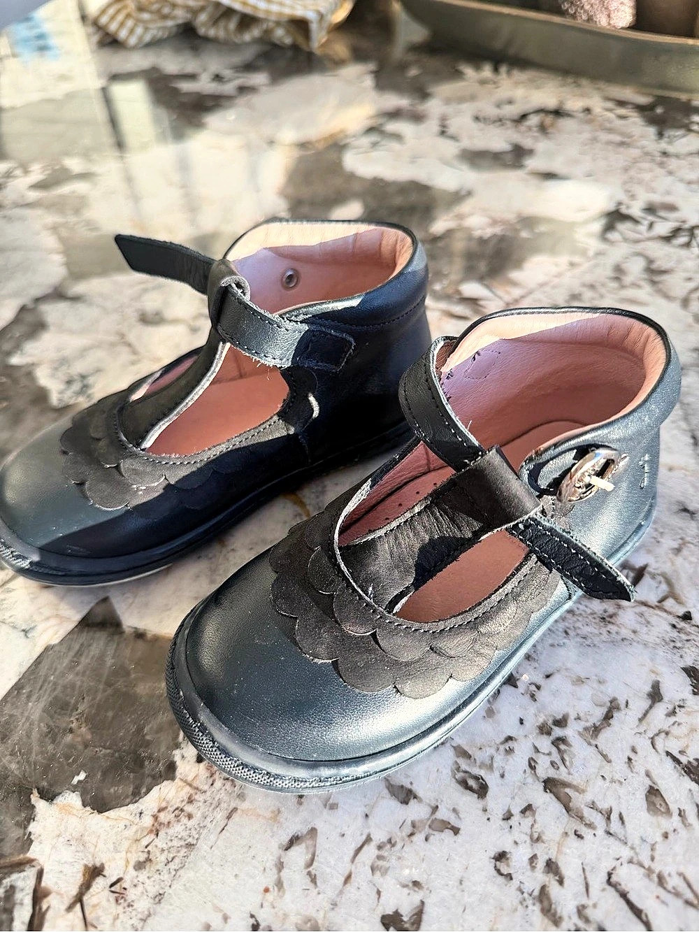 Jacadi Scalloped T-Strap Mary Jane Shoes Navy, size 22